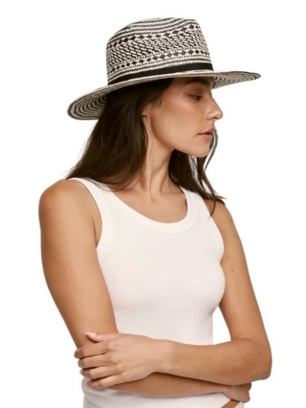 Banana Republic Black and White Patterned Straw NWT